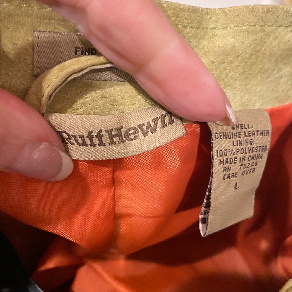Nordstrom Ruff Hewn Lime Green Suede Leather Moto Jacket L Biker Lined - Picture 9 of 9